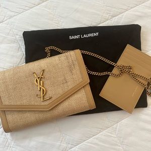 Authentic YSL Raffia Wallet on a Chain